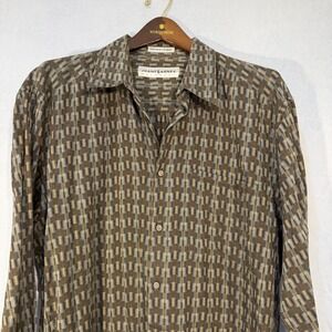 vintage jhane barnes Long Sleeve Button Up Brown Geometric Shirt Large